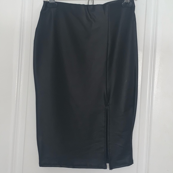 Black Faux Leather Pencil Skirt - Picture 3 of 5